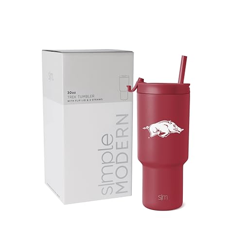 Simple Modern Officially Licensed Collegiate Arkansas Razorbacks 30 oz Tumbler with Flip Lid and Straws | Insulated Cup Stainless Steel | Gifts for Men Women | Trek Collection | University of Arkansas