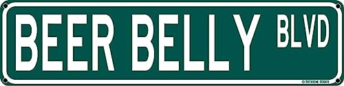 Beer Belly Blvd Funny Inappropriate 16' x 4' Tin Street Sign Dorm Bedroom Punny Home Bar Decor (BeerBellyStreet)