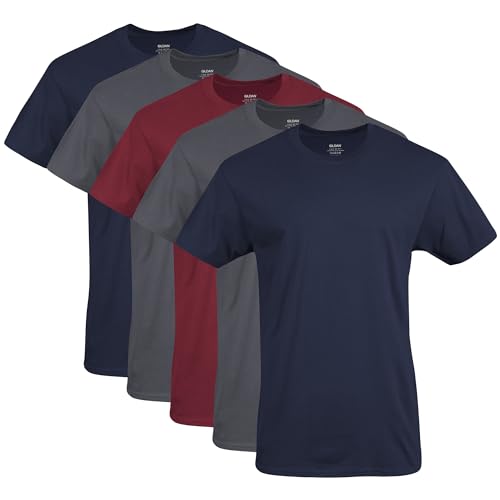 Gildan Men's Crew T-Shirts, Multipack, Style G1100, Navy/Charcoal/Cardinal Red (5-Pack), Large