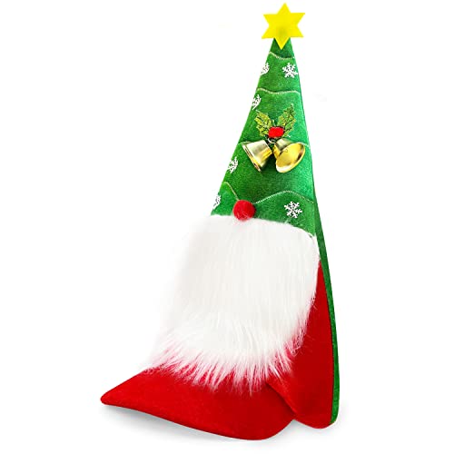 DANCELF Christmas Elf Hat, Gnome Hat,Christmas Tree Hats with Jingle Bell, Holiday Hat for Xmas New Year Festive Party Supplies,Funny Baseball Caps and Santa Hats for Men & Women