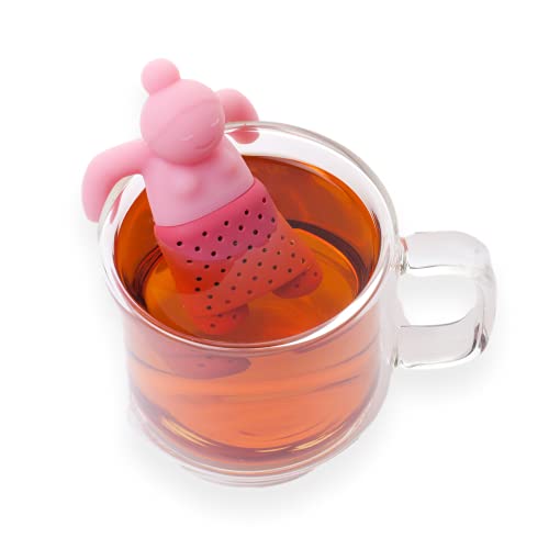 Cute Tea Infuser Girl, Reusable Loose Leaf Tea Steeper for a Mug or Cup, Funny Silicone Tea Strainer, Gift Idea for Women or Tea Lovers for more Enjoyable Tea Times, Pink