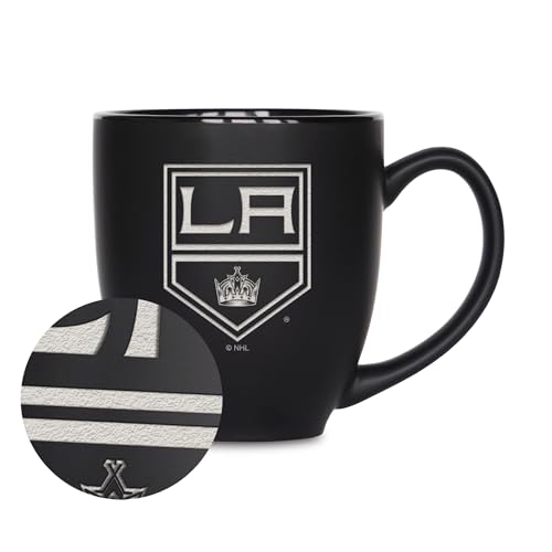 Rico Industries NHL Hockey Los Angeles Kings 15oz Laser Engraved Matte Black Ceramic Bistro Mug - For Hot or Cold Drinks