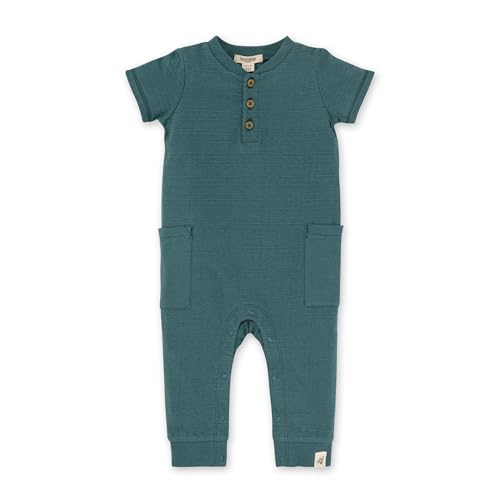 Burt's Bees Baby Baby Boys' Romper Jumpsuit, 100% Organic Cotton One-Piece Coverall, Blue Dotted Jacquard