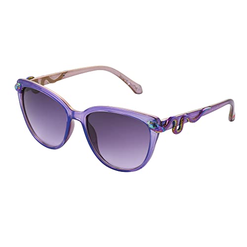 Betsey Johnson Women's Serpentine Sunglasses Cateye, Purple Crystal with Oil Slick Snakes, 56mm