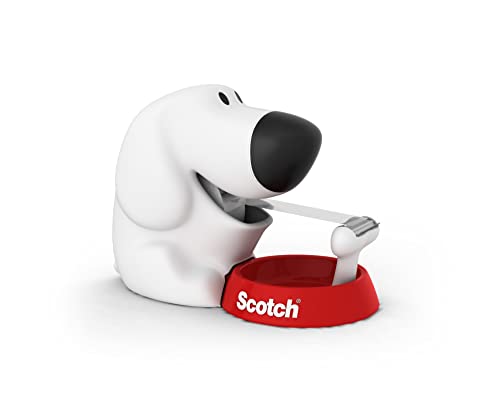 Scotch Dog Tape Dispenser with 1 Roll of Scotch Magic Tape - Holds Tape up to 19 mm Wide x 7,5 m - Cute Stationery Sets and Cute Gifts - White