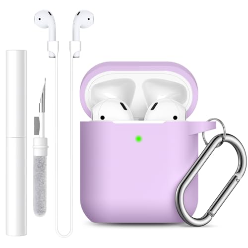 Lerobo for AirPods Case 1st/2nd Generation Case Cover,Soft Silicone Full Protective Case with Cleaner Kit and Magnetic Anti-Lost Cord,for Airpods Case with Keychain Front LED Visible, Lavender