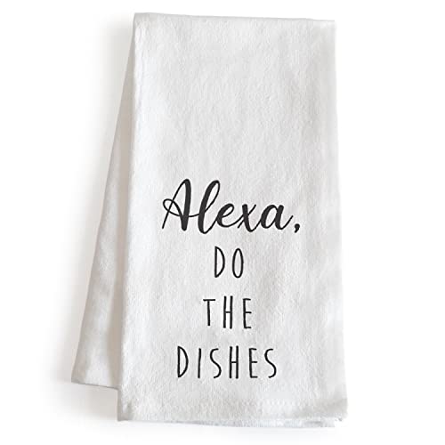 MAINEVENT Alexa Do The Dishes 18x24 Inch White Cotton Kitchen Towel