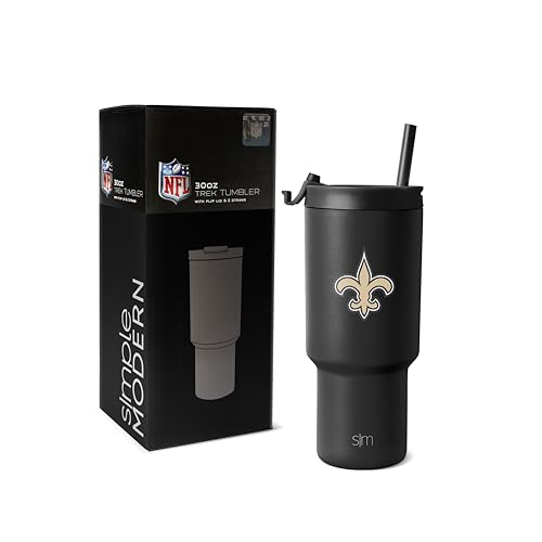 Simple Modern Officially Licensed NFL New Orleans Saints 30 oz Tumbler with Flip Lid and Straws | Insulated Cup Stainless Steel | Gifts for Men Women | Trek Collection | New Orleans Saints