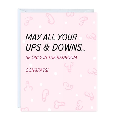 ALY LOU Naughty Wedding Cards, Engagement Bridesmaid Bachelorette Cards for Bride/Groom, Him/Her, Couple, Congratulations Greeting Cards (May all of your ups and downs be only in the bedroom)