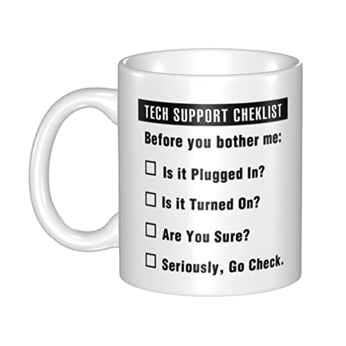 NUTNET Funny Tech Support Checklist Helpdesk Hotline Coffee & Tea Gift Mug Gifts For Men & Women Technical Support Engineer Computer Geek Or Nerd And Help Desk 11oz Novelty Coffee Mug
