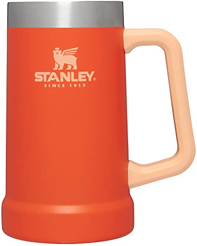 Stanley Adventure Big Grip Beer Stein, 24oz Stainless Steel Beer Mug, Double Wall Vacuum Insulation, Tigerlily