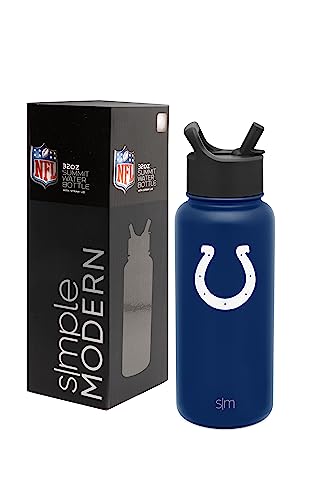 Simple Modern Officially Licensed NFL Indianapolis Colts Water Bottle with Straw Lid | Vacuum Insulated Stainless Steel 32oz Thermos | Summit Collection | Indianapolis Colts