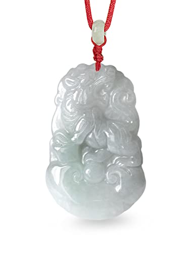 Dahlia Chinese Zodiac Jade Necklace, Real Grade A Certified Burma Jadeite, Adjustable Lucky Red Cord, Tiger Q80