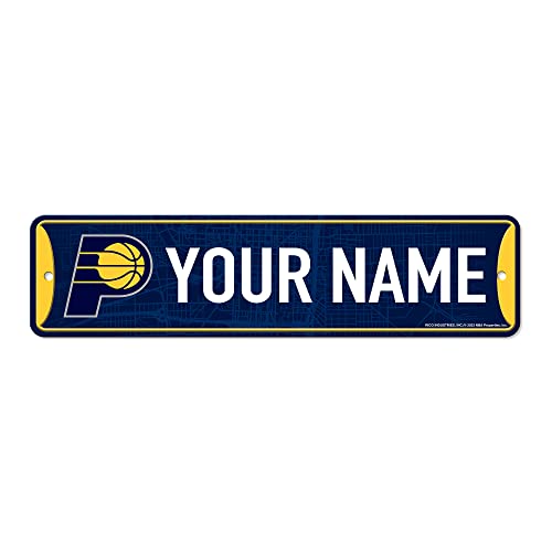 Rico Industries NBA Basketball Indiana Pacers Primary Personalized Metal Street Sign 4' x 15' Home Décor - Bedroom - Office - Man Cave