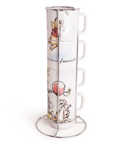 Disney Winnie the Pooh Stacking Mug Set - Premium Ceramic Cups, Set of 4, Collectible Designs - Perfect for Tea, Coffee, Fans - Ideal Gift for Children & Adults
