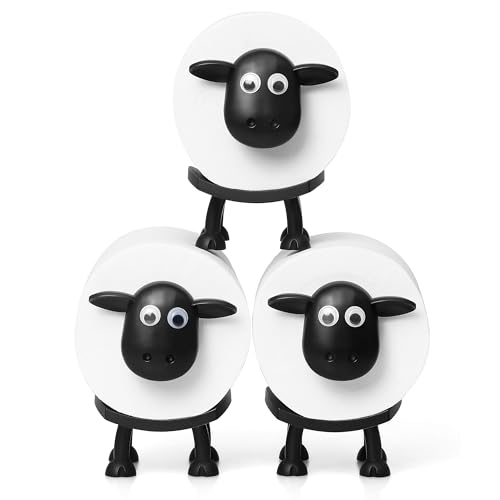 VELENTI Sheep Toilet Roll Holder - Funny Toilet Paper Holder Free Standing Bathroom Set - 3D Printed Black Sheep Loo Roll Holder - Hilarious Tissue Paper Roll Storage - Cute Bathroom Decor - Set of 3