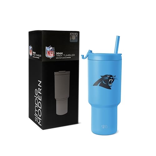 Simple Modern Officially Licensed NFL Carolina Panthers 30 oz Tumbler with Flip Lid and Straws | Insulated Cup Stainless Steel | Gifts for Men Women | Trek Collection | Carolina Panthers
