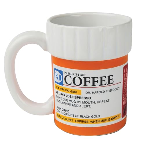 BigMouth Inc. Prescription Coffee Mug - Large Funny Prescription Coffee Cup - Unique Pharmacy Gifts - Hilarious Novelty and Gag Gifts for Doctor - Dishwasher-Safe Ceramic Pill Bottle Coffee Cup - 12oz