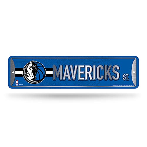 Rico Industries NBA Dallas Mavericks Home Décor Metal Street Sign (4' x 15') - Great for Home, Office, Bedroom, & Man Cave - Made,Silver