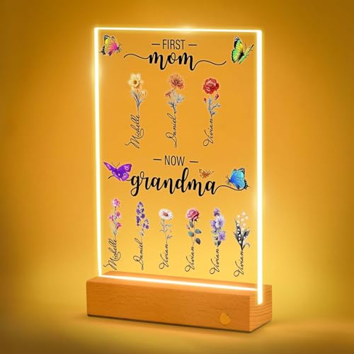 First Mom Now Grandma Customized Acrylic Plaque, Birth Month Flower Personalized Mothers Day Gifts for Mom Grandma Garden Sign Custom Plaque, Mimis Garden Sign