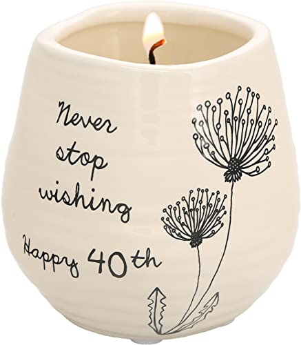 Pavilion Gift Company Never Stop Wishing Happy 40th Birthday - 8 oz Soy Wax Candle with Wick in A Yellow Ceramic Vessel 8 oz-100 Scent: Serenity, 3.5 Inch Tall