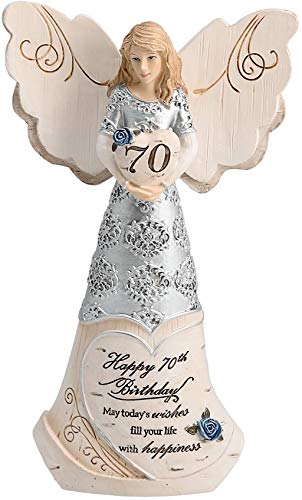 Pavilion Gift Company 82416 Elements Angels - Happy 70th Birthday May Today's Wishes Fill Your Life with Happiness 6' Angel Figurine, Silver