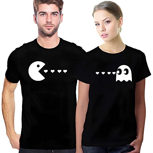 Laval Premium Matching Couples Shirts Pacman His and Her Shirt Set for Men Women T-Shirt 24 Women S/Men XL Black