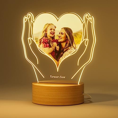 Bemaystar Customized Memorial Night Light with Picture Frame, Personalized Gifts for Mothers Birthday Thanksgiving Valentines