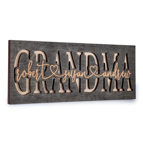 GRANDMA - Gifts for Grandma, Personalized 3D Grandma Sign with Names - 4 Wooden Colors, 2 Sizes - Decorative Wooden Wall Decor, Customized Grandma Gifts - Nana Gifts from Grandkids 2023