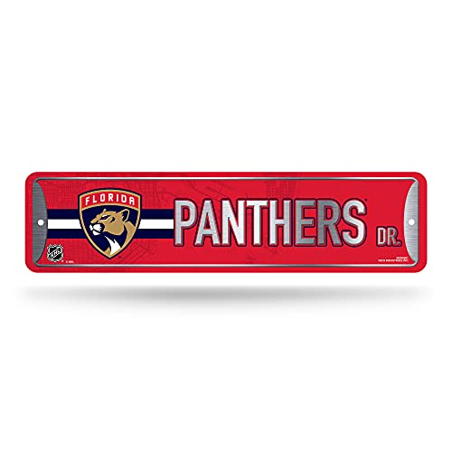 Rico Industries NHL Hockey Florida Panthers Metal Street Sign 4' x 15' Home Décor - Bedroom - Office - Man Cave,Silver