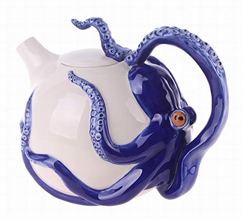 Blue Sky Clayworks 14560 Blue Circular Octopus Teapot, 8.5-inch Length