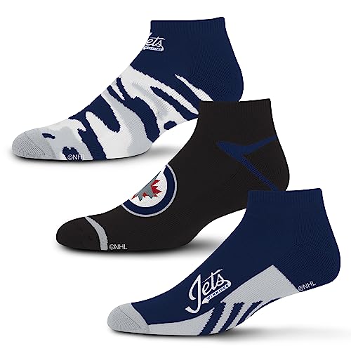 For Bare Feet NHL Winnipeg Jets CAMO BOOM 3 Pack Ankle Sock Team Colors Large