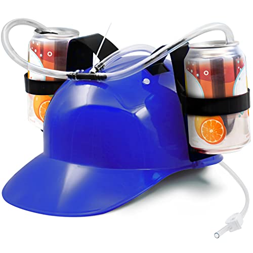 Novelty Place Drinking Helmet - Adjustable Can Holder Cap Drinker Favor Hat - Straw for Beer Soda - Party Fun Beverage Gadgets(Blue)