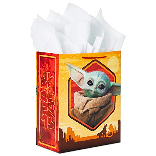 HALLMARK 13' Large Star Wars Gift Bag with Tissue Paper (Baby Yoda, The Child, The Mandalorian) for Christmas, Birthdays, Baby Showers, Halloween, May the 4th