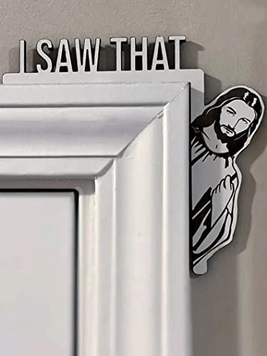 Tendiren Creative Door Corner Decor, Wood Funny Door Sign Jesus I Saw That, Bless This Home Wall Decor, Frame Corner Decoration for Mirror Cabinet Drawer Furniture (8.5 x 7.8inch, Right)