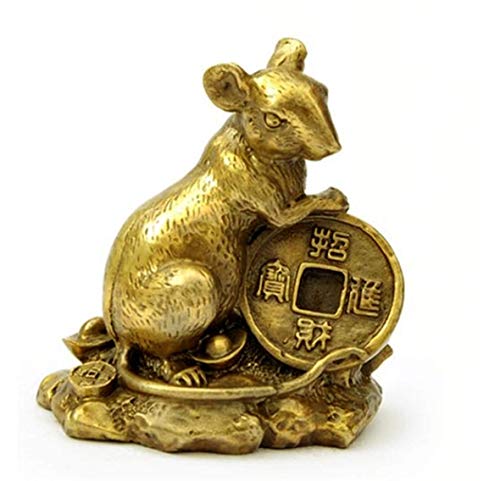 Chinese Zodiac Copper Rat Geomantic Ornament Home Furnishing Decoration Statue Figurine Lucky red String Set