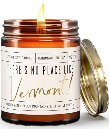 Vermont Gifts, Vermont Decor for Home - 'There's No Place Like Vermont Candle, w/Green Mountain Air, Amber & Lavender I Vermont Souvenirs I Vermont State Gifts I 9oz Jar, 50Hr Burn, USA Made