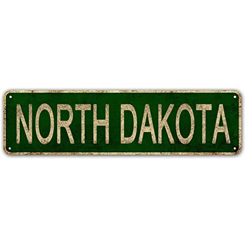 LINStore North Dakota Sign, America State Name Vintage Metal Tin Sign, Wall Decor for Office/Home/Classroom - Best Decor Gift Ideas for Women Men Friends 4x16 Inches