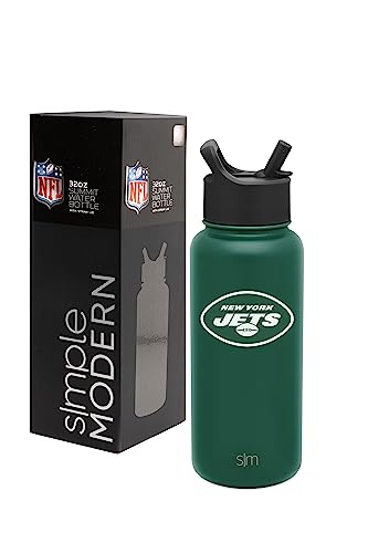 Simple Modern Officially Licensed NFL New York Jets Water Bottle with Straw Lid | Vacuum Insulated Stainless Steel 32oz Thermos | Summit Collection | New York Jets