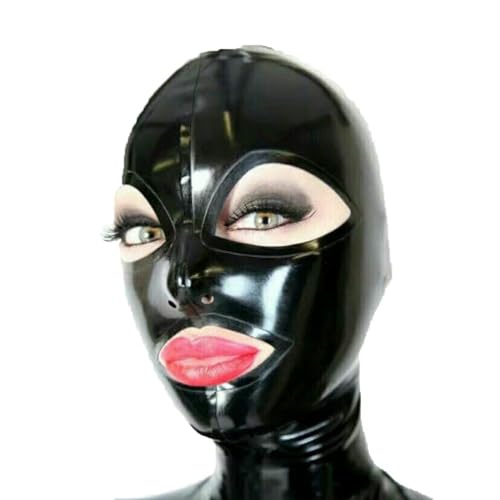 KLVEU Black Latex Hood Mask Full Face Mask Riding Mask Hood Party Mask
