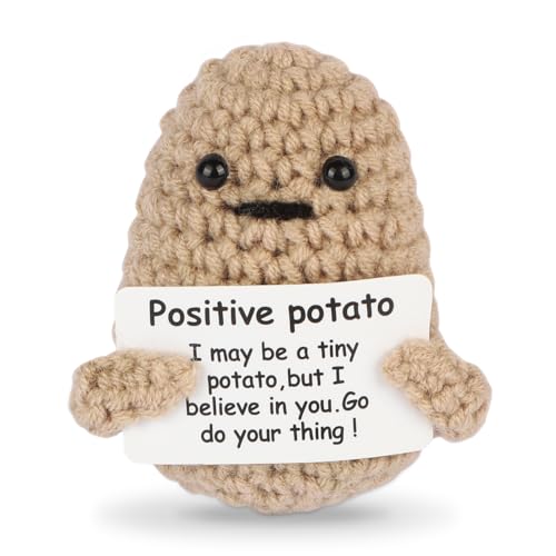 Mini Funny Positive Potato, 3 inch Knitted Wool Doll with Positive Card for Cheer Up Gifts and Party Decorations, Cute Wool Positive Potato Crochet Doll for Birthday Gifts, Grey