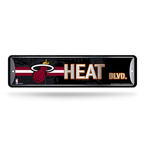 Rico Industries NBA Miami Heat Home Décor Metal Street Sign (4' x 15') - Great for Home, Office, Bedroom, & Man Cave - Made,Silver