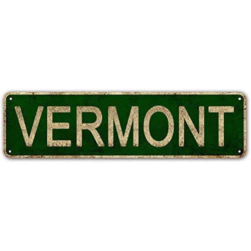 LINStore Vermont Sign, America State Name Vintage Metal Tin Sign, Wall Decor for Office/Home/Classroom - Best Decor Gift Ideas for Women Men Friends 4x16 Inches
