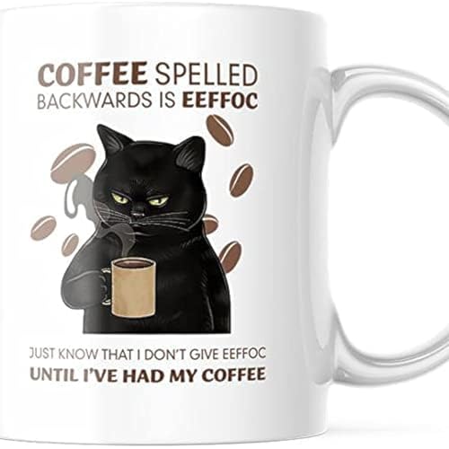 Funny Coffee Cat Mug EEFFOC Is Coffee Spelled Backwards. 11 OZ Cute Cup M747