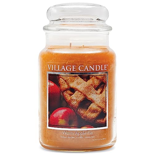 Village Candle Warm Apple Pie Large Glass Apothecary Jar Scented Candle, 21.25 oz, Brown