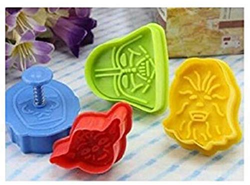DML Set of 4 Star Wars Plunger Cookie Cutters - Darth Vader, C-3PO, Yoda and Chewbacca - Wonderful Cake Mold Decoration Tool For Baking in Kitchen - Multi-Colour