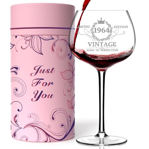 60TH Birthday Gifts for Women, Vintage 1964 Engraved 60th Wine Glass, 60 Year Old Birthday Decorations For Women, Funny 60 Bday Gifts Idea For Women, Friends, Sister, Mom - Turning 60 Present