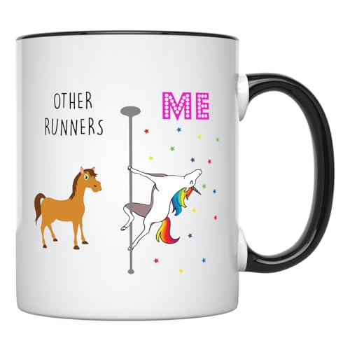 YouNique Designs Running Coffee Mug, 11 Ounces, Unicorn Mug, Runner Gifts for Women, Half Marathon Runners Gifts (Black Handle)