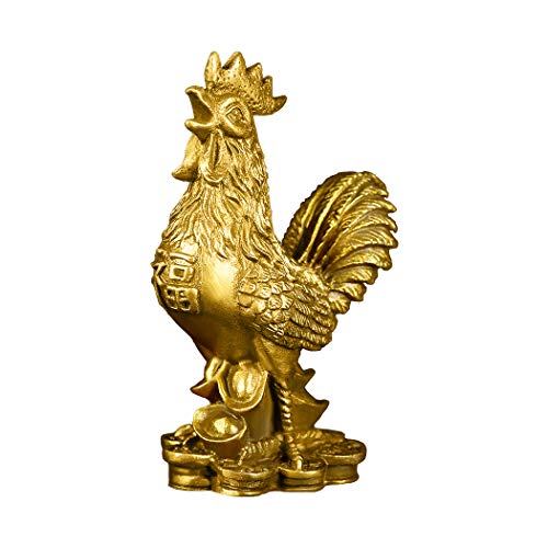 BRASSTAR Brass 3.5''(H) Auspicious Rooster Statue Ingots Wealth Feng Shui Sculpture Home Office Chinese Zodiac Decorative Ornament Business Gift Collection PTZY045