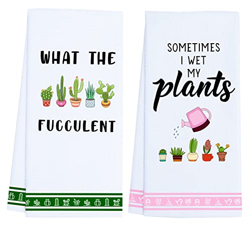 LXOMILL Funny Kitchen Towels, Plant Lover Gifts for Women Gardener, Plant Lady Mom Gifts, Housewarming, Friend Birthday Gift, Succulent Cactus Plant Gifts
